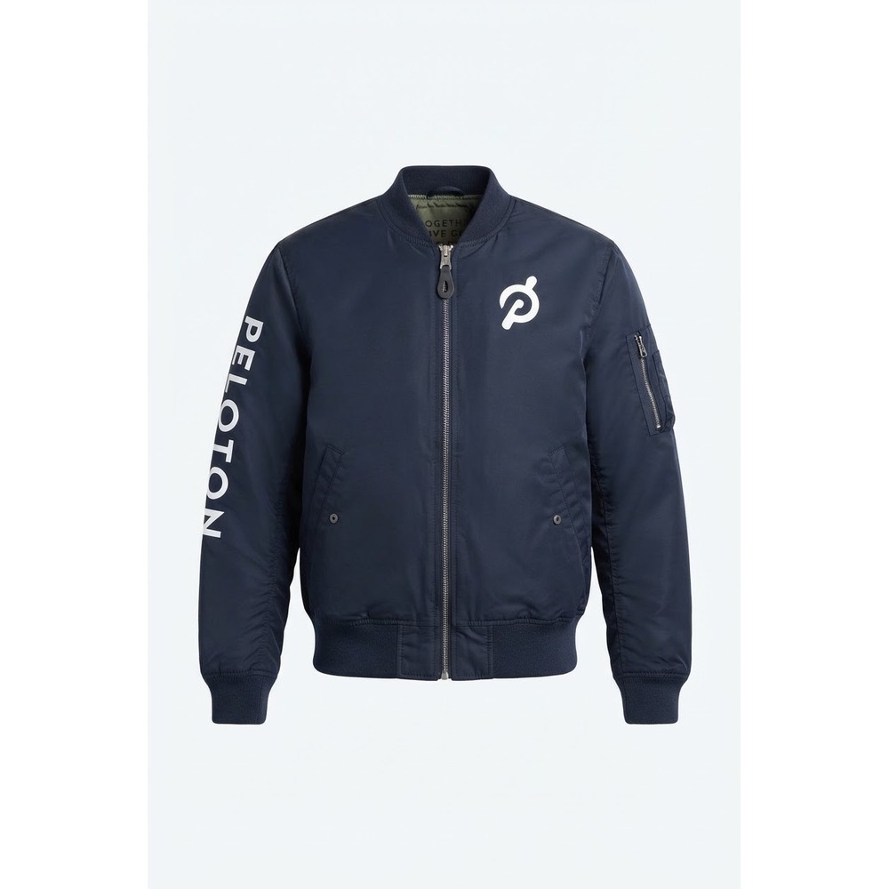 Peloton x Alfa Reversible Navy Blue/Khaki Streetwear Sporty Bomber Jacket sz S